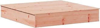 vidaXLChildren's Sandpit with Cover - Brown Solid Douglas Wood Sandbox for Outdoor Play, 111 cm Square with Seating, Easy Assembly