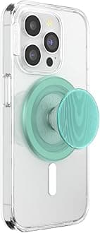 Phone Grip for MagSafe with Kickstand, Magnetic Stand, Swappable Top, Secure Hold for iPhone MagSafe Cases, Phone & Tablet Grip - Alum Moire Turquoise