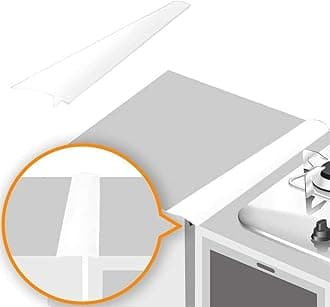 Linda's Essentials Heat-Resistant and Easy Clean Silicone Kitchen Stove Counter Cover/Gap Filler for Seals Spills Between Counters, Stovetops, Washing Machines, Oven, Washer, Dryer (White) - Pack of 2