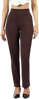 BlissClub AM PM Cotton Straight Pants for Women, Formal Trouser for Women Office Wear with High Waist, Wide Waistband and 2 Pockets,Regular Variant Below 5'4