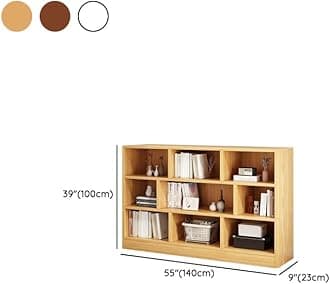 LITFAD Wood Modern Cube Bookcase with Closed Back and Multiple Shelves Floor Storage Cabinet for Home Office Study Room Library - Nut-Brown 55.1" L x 9.1" W x 39.4" H