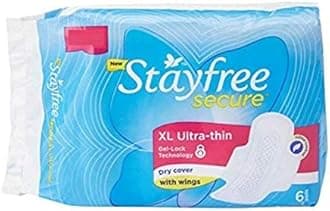 StayfreeSecure XL Ultra Thin Sanitary napkins with Wings, 6 Count [Pack of 3]