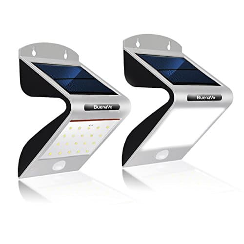 BuenaVo Security Solar Motion Sensor LED Lights-20 LEDs Bright Outdoor Waterproof Wall Lights for Driveway Patio Garden Path [2 Pack], Silver