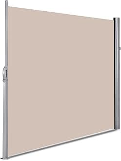 Retractable Side Awning, Aluminum Outdoor Privacy Screen Fence with Convenient Handle, Garden Blind Privacy Divider Wind Breaker for Patio Balcony Terrace (300 x 180cm, Beige)