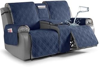 TAOCOCO Waterproof Loveseat Recliner Cover with Console, Non-Slip Reclining Loveseat with Console Cover with Pocket, Split Recliner Sofa Covers Furniture Protector for Pets Dogs(2 Seater, Navy Blue)