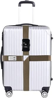 Luggage Straps for Suitcases TSA Approved Heavy Duty Adjustable Travel Belt Cross Suitcase Belts Luggage Tags with Name ID Card Travel Accessories Fit for 20-33 Inch Suitcase (Khaki)