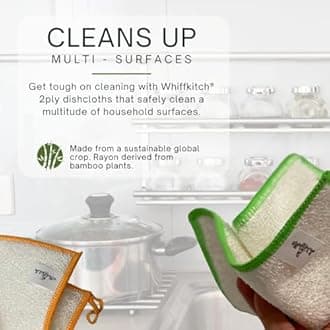 Whiff Bamboo Dish Cloth & Kitchen Wipe, Replace Your Sponge with 6 Naturally Odor Free, Washable, Reusable, Absorbent, Sustainable, Durable, Bamboo Antibacterial - Antimicrobial Dish Rags