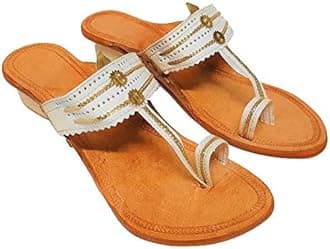GenericWomen's Kolhapuri Chappals | Ethnic Leather Heels Kolhapuris for Women | WK19