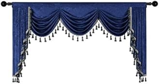 ELKCA Thick Chenille Window Curtains Valance for Living Room Soft Royal Blue Waterfall Valance for Bedroom,Rod Pocket (Royal Blue, W98,1 Panel)