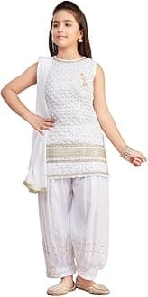 Aarika Girls Ethnic Wear Black Colour Sequin Embroidery/Lace Work Georgette Kurti Patiala Set With Dupatta