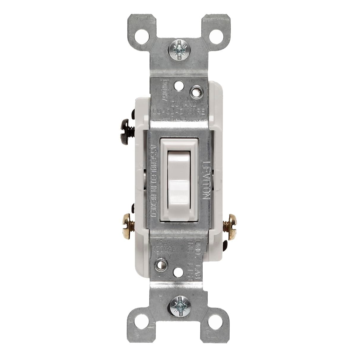 15 Amp, 120 Volt, Toggle Framed 3-Way AC Quiet Switch, Residential Grade, Grounding, Quickwire Push-In & Side Wired, 6-Pack, 1453-2WM, White