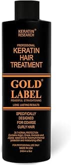Gold Label Brazilian Keratin Hair Treatment Straightening works on All Hair Types Incl Coarse Thick Dry Frizzy Curly Bleached Dominican Brazilian Indian Strong formula Hair 240ml