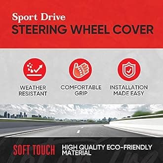 Motor Trend GripDrive Synthetic Leather Auto Car Steering Wheel Cover Black w/Beige Accent Stitching Comfort Grip - Standard 15 inch