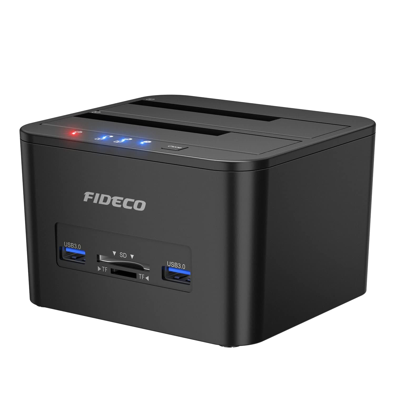 USB 3.0 Dual-Bay External Hard Drive Docking Station with Offline Clone Function for 2.5in/3.5in SATA SSD, Support TF and SD Card (2x 10TB)