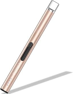 REIDEA Lighter Electric for Candle S4 Pro USB Rechargeable Safety Lock with LED Battery Indicator Flameless Windproof Arc Plasma Lighter for Candle, Fireworks (Champagne Gold)
