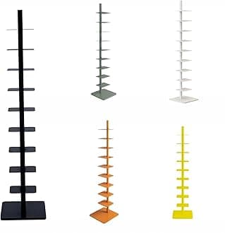 9-Tier Spine Bookshelf Metal Bookcase Vertical Book Shelf Tower Rotating Tall Narrow Bookshelf Ladder Book Rack Indoor (Black)