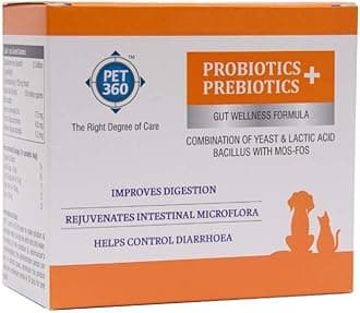 PET360 PROBIOTICS + PREBIOTICS Gut Wellness Formula for Dogs & Cats - 10 Sachets | 2.5 Billion CFU Yeast + 150 Million Lactic Acid Bacilli with MOS & FOS for Improved Digestion & Control Diarrhoea