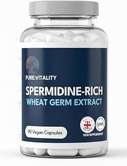 Pure Vitality : Spermidine 98% Purity - 90 x 6mg Vegan Capsules - GMP HACCP Certified - UK Manufacturer - Lab Tested - Wheatgerm