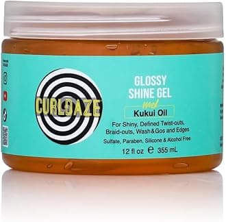 Curldaze Glossy Shine Gel with Kukui Oil, Vitamins A, C, & E, Defines Curls in Twist-Outs, Braid-Outs, Wash & Gos, Controls Frizz & Edges, Shines, Moisturizes, Protects & Renews Dry or Damaged Hair