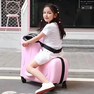 20 Inch Ride on Suitcase for Kids, Children's Ride-On Trolley Carry-On Luggage, Waterproof Travel Suitcase with Lock and Cover, Portable ABS+PC Hardshell for Boys and Girls