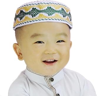 Boys Embroidered Kufi Muslim Prayer Hat Islam Skull Beanie Arabic Prayer Headwear Kofia Topi Taqiyah Hat