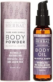 (Blissful Earth Powder with Travel Size Bliss Oil) - Aromatherapy Natural Body Powder, and Moisturiser Body Oil Set in Blissful Earth with Lavender, Clary Sage, Vetiver Essential Oils No Talc Corn ...