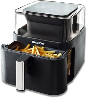 Clearview Extra Large 7QT Air Fryer, 360° Clear Window, PFAS-Free Ceramic Nonstick Drawer and Tray, Heat to 400°F, 13-Presets, Shake Reminder, Keep Warm, Delay Start, Dishwasher Safe Parts