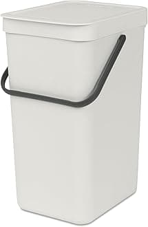 Sort & Go Kitchen Recycling Bin | S / 4.2 Gal / 16L | Light Gray | Removable Stay-Open Lid, Carry Handle | Trash Can for Bottles, Cans, Paper, Glass | Wall-Mounting Bracket Included