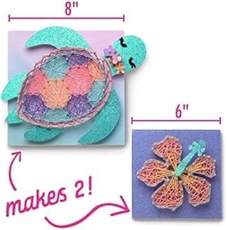 Craft-tastic DIY String Art ââ‚¬â€œ Craft Kit for Kids ââ‚¬â€œ Everything Included for 2 Fun Arts & Crafts Projects ââ‚¬â€œ Features a Sparkly Sea Turtle & Hibiscus Flower Patterns