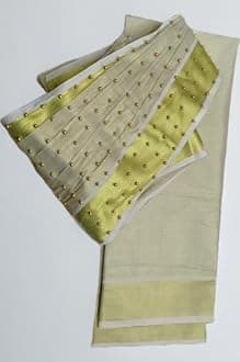 Kuthampully Kerala Traditional Kasavu pleated Tissue Dhavani Set/Half Saree