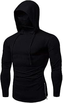 Mens Gym Thin Hoodie Long Sleeve Hoodies With Mask Sweatshirt Hooded Tops (Color : Black, Size : Medium)