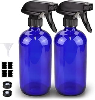 Glass Spray Bottle, Blue Glass Spray Bottle Set & Accessories Refillable for Plants Window Cleaners Aromatherapy Facial Hydration Watering Flowers Hair Care (2 Pack/16 oz) (Blue)