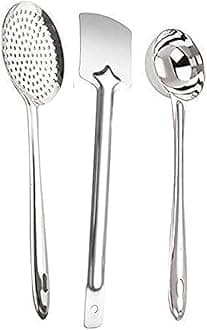 Kanshita's Rasoiware Stainless Steel 3-Piece Cooking Spoons Set – Includes Ladle, Turner & Skimmer | Essential Kitchen Utensil Set for Home Cooking