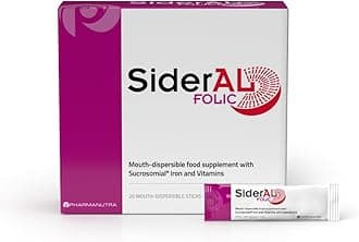 – SiderAL Folic Iron Supplement for Women, Reduces fatigue, Pregnancy, Iron Deficiency, More Energy, Gentle on Stomach, Folic Acid, Vitamins C, D, B6, B12, Non-Constipating, Rapid Absorption, 20 Sachets