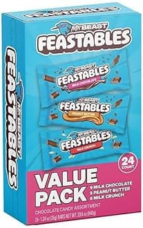 Feastebles Mr.Beast Variety Pack Milk Chocolate Bars, 1.24 Ounce (Pack of 24)