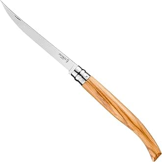 Opinel Effile Slimline Series Folding Fillet Knife – Slim Blade Folding Knife, Virobloc Locking Collar, Sustainably Harvested Wood Handles, Updated Blade Profile (Olivewood/No.15)