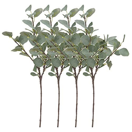 Greentime Artificial Silver Dollar Eucalyptus Leaf Branches 4 Pcs Faux 25.6 Inches Eucalyptus Leaves Stems Greenery for Wall Centerpieces Arrangements Wedding Home Party Decoration