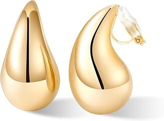 NVWAROCK Gold Drop Clip On Earrings Pigeons Teardrop Thick Non-Pierced Earrings 14K Real Gold Plated Hypoallergenic Lightweight Earrings for Women and Girls (Gold and Silver)