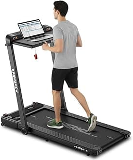 PowerMax Fitness JogPad-3 (4HP Peak) Motorized 2 in 1 Under Desk Treadmill for Home Workout | Walkingpad | Remote Control, Max user 110kg, Top speed 12 kmph, LED Display, Bluetooth,Speaker,ipad holder