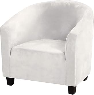 Mingfuxin Velvet Tub Chair Slipcover, High Stretch Club Chair Covers Washable Armchair Sofa Couch Covers Slipcovers Furniture Protectors for Dining Living Room Office(Tooth White, Velvet)