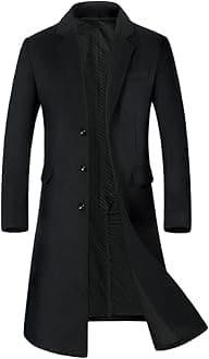 YOUTHUP Mens Winter Coat Slim Fit Wool Overcoat Knee-Length Elegant Trench Coat Business Peacoat