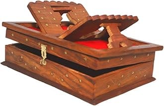 Handmade Quran Box : Foldable Wooden Rehal | Holy Book Stand for Reading Rihal | Best Gift for Bride or Bridal Sharif | Brass Inlay Work | Size: 13 * 4 Inch