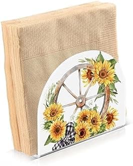 Napkin Holder, Clear Acrylic Paper Napkin Holders Vintage Sunflower Watercolor Tissue Box Dispenser Stand Tabletop Space Saver Upright Napkin Towel Holders for Kitchen Restaurant Home Decor
