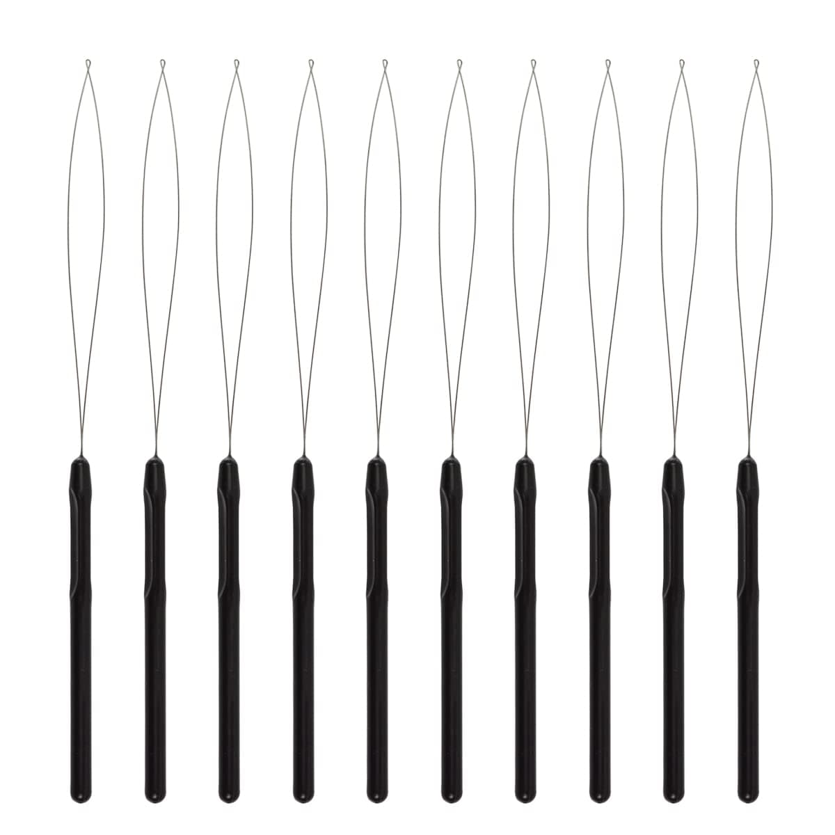 10 Pieces Hair Extension Loop Needle Threader Pulling Hook Tool and Bead Device Tool for Hair Extensions or Feather Extensions (Black)