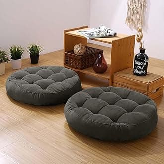 Meditation Floor Pillow Set of 2 Large Round Floor Cushions for Adults Tufted Corduroy Floor Seat Pillows Cushion for Living Room,Dark Grey 16.5" Lx16.5 Wx3 H
