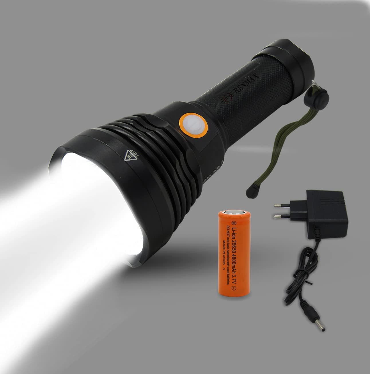 Super Strong Bright Beam Led Laser 2Km Range Rechargeable 4800Mah Torch Flash Light Metal- 1Pc, 3000 Lumen