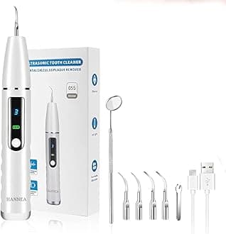 HANNEA® Teeth Whitening Kit Electric Tartar Remover with LED, Teeth Stain Remover with 3 Working Modes, Teeth Cleaning Kits With 4 Stainless Steel Bits, Oral Mirror, Home Dental Care