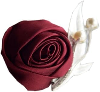 Boutonniere Bridegroom Groom Men's Boutonniere Boutineer with Pin for Wedding, Prom, Homecoming Wine red Pack of 2