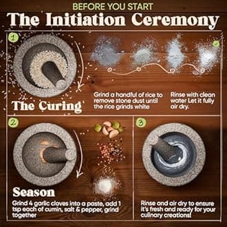 ChefSofi Mortar and Pestle Set - Black Polished Exterior - 1.5 Cup Capacity