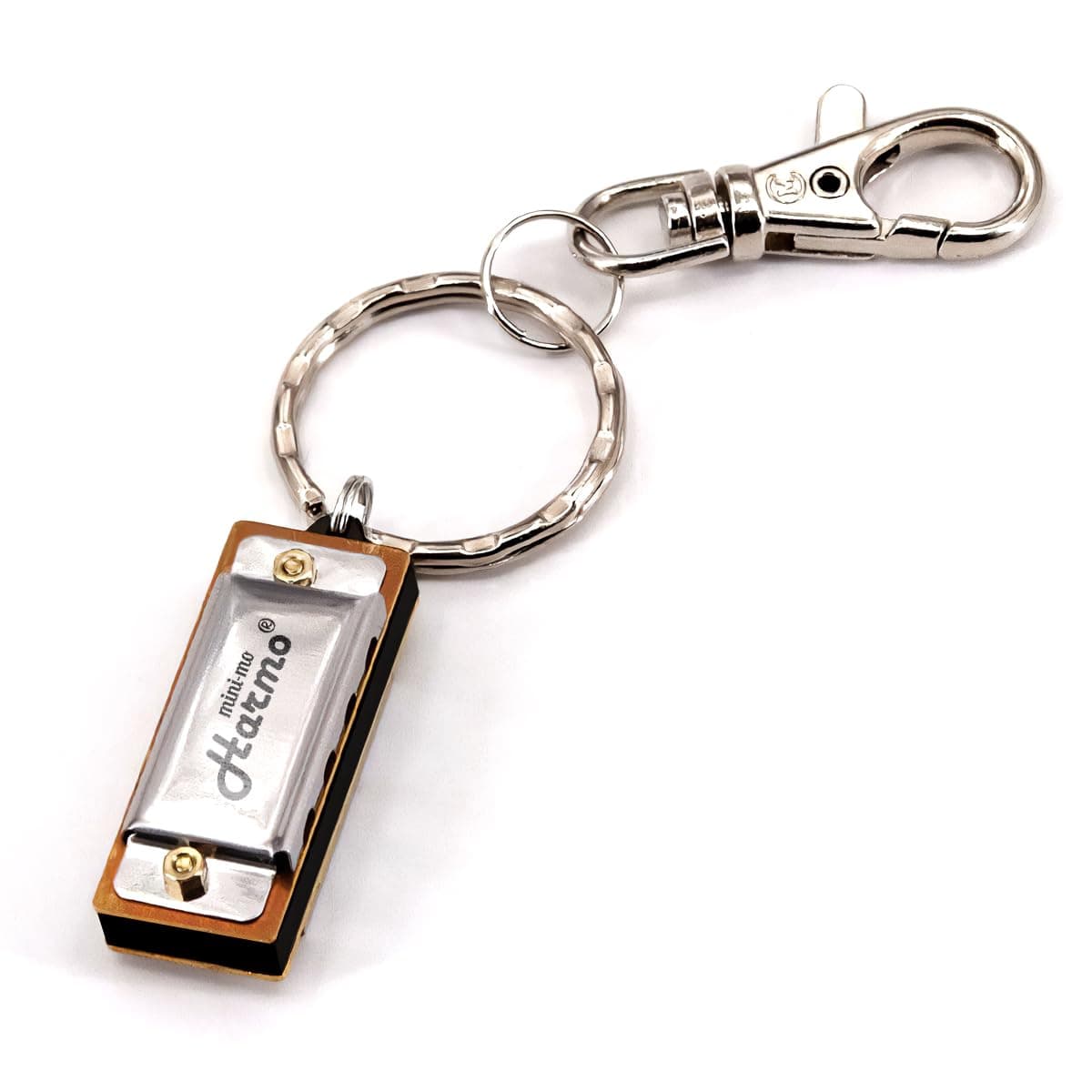 Mini-Mo Keychain Harmonica - 4 Hole 8 Tunes Type C Mini Harmonica Keychain, Stylish and Portable Mini Keychain, USA Designed Stainless Steel, Ideal Music Keychain Accessory